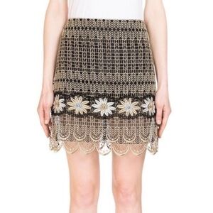 ERDEM- NWT Black and Gold Metallic Mari Deco Guipure Lace Mini Skirt